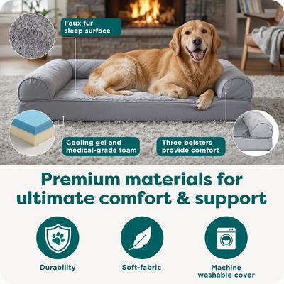 Show full view: FurHaven Plush & Suede Cooling Gel Bolster Dog Bed with Removable Cover, Gray, Jumbo slide 5 of 9