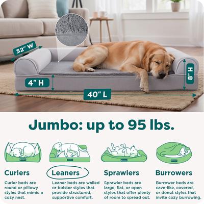 Show full view: FurHaven Plush & Suede Cooling Gel Bolster Dog Bed with Removable Cover, Gray, Jumbo slide 3 of 9