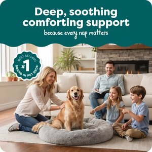 FurHaven Calming Cuddler Long Fur Donut Bolster Dog Bed, Mist Gray, Jumbo