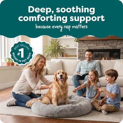 Show full view: FurHaven Calming Cuddler Long Fur Donut Bolster Dog Bed, Mist Gray, Jumbo slide 2 of 10