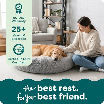 Show full view: FurHaven Calming Cuddler Long Fur Donut Bolster Dog Bed, Mist Gray, Large slide 6 of 10
