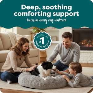 FurHaven Calming Cuddler Long Fur Donut Bolster Dog Bed, Mist Gray, Large