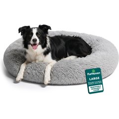 FurHaven Calming Cuddler Long Fur Donut Bolster Dog Bed, Mist Gray, Large