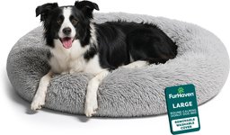 Calming Cuddler Long Fur Donut Bolster Dog Bed, Mist Gray, Large