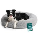 FurHaven Calming Cuddler Long Fur Donut Bolster Dog Bed, Mist Gray, Large