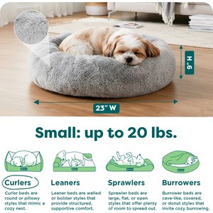 FurHaven Calming Cuddler Long Fur Donut Bolster Dog Bed, Mist Gray, Small