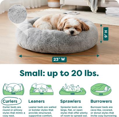 Show full view: FurHaven Calming Cuddler Long Fur Donut Bolster Dog Bed, Mist Gray, Small slide 3 of 10