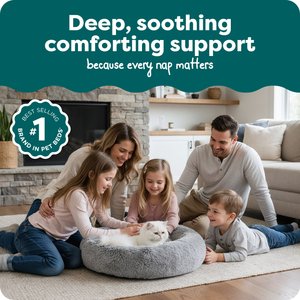 FurHaven Calming Cuddler Long Fur Donut Bolster Dog Bed, Mist Gray, Small