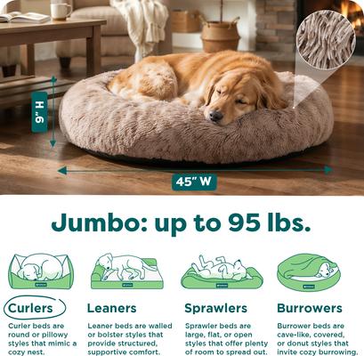 Show full view: FurHaven Calming Cuddler Long Fur Donut Bolster Dog Bed, Taupe, Jumbo slide 3 of 10
