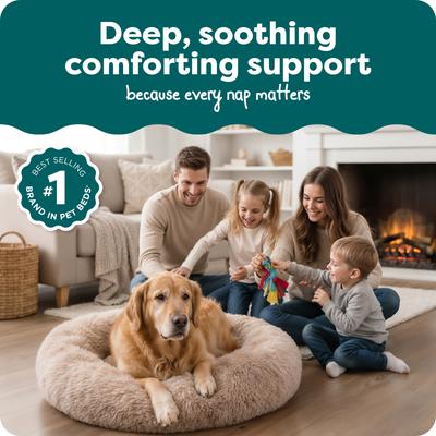 Show full view: FurHaven Calming Cuddler Long Fur Donut Bolster Dog Bed, Taupe, Jumbo slide 2 of 10