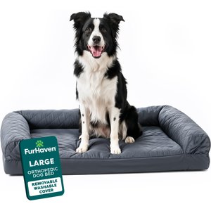 FurHaven Quilted Orthopedic Sofa Cat & Dog Bed with Removable Cover, Iron Gray, Large