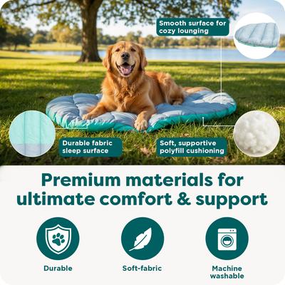 Show full view: FurHaven Trail Pup Packable Stuff Sack Travel Pillow Dog Bed, Aqua & Granite Gray, Large slide 5 of 10