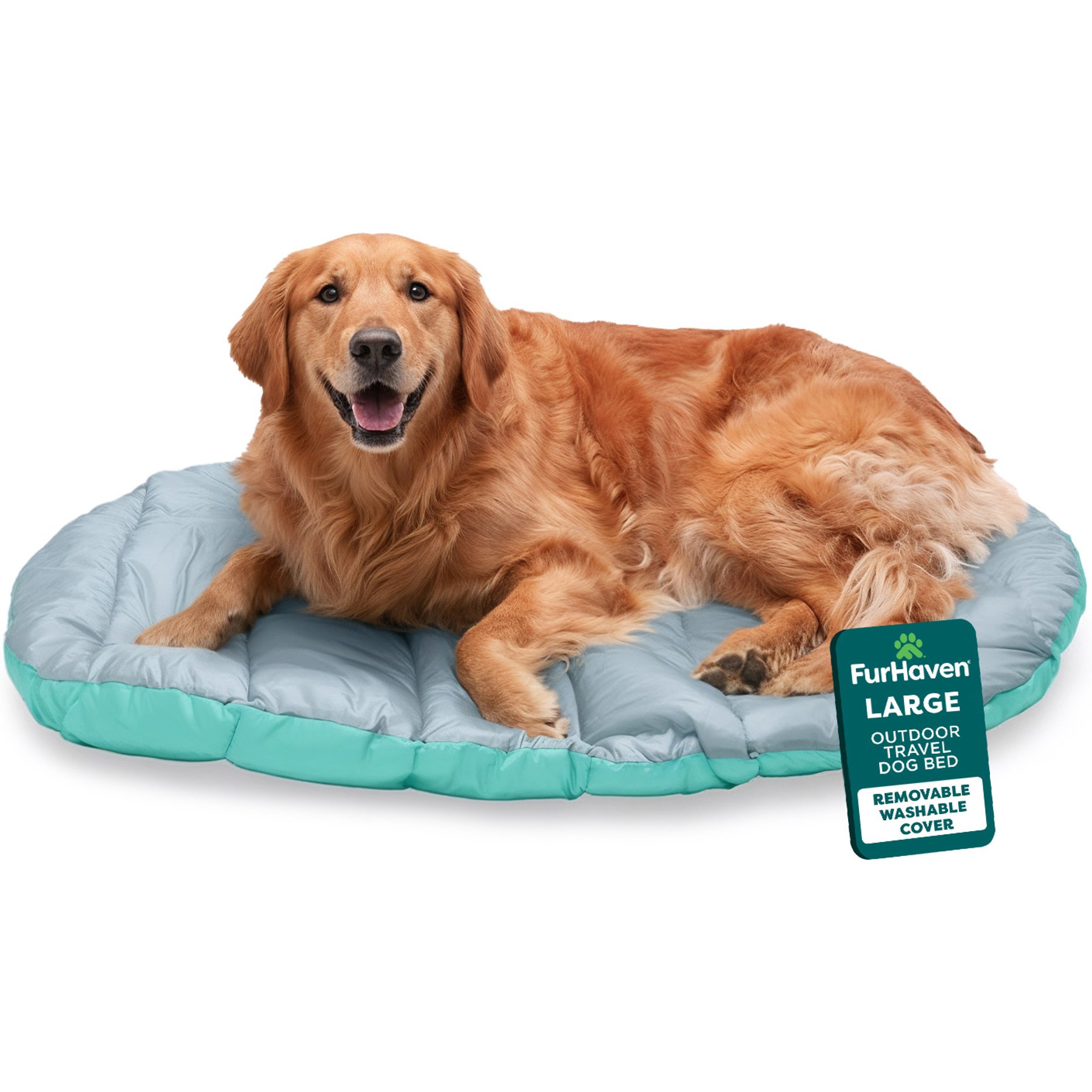 FurHaven Trail Pup Packable Stuff Sack Travel Pillow Dog Bed, Aqua & Granite Gray, Large