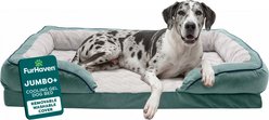 FurHaven Velvet Waves Perfect Comfort Cooling Gel Bolster Cat & Dog Bed with Removable Cover, Celadon Green, Jumbo Plus