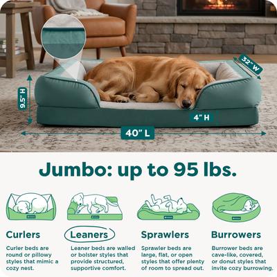 Show full view: FurHaven Velvet Waves Perfect Comfort Cooling Gel Bolster Cat & Dog Bed with Removable Cover, Celadon Green, Jumbo slide 3 of 9