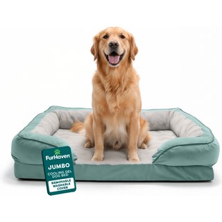 FurHaven Velvet Waves Perfect Comfort Cooling Gel Bolster Cat & Dog Bed with Removable Cover, Celadon Green, Jumbo slide 1 of 8