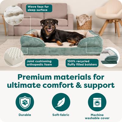 Show full view: FurHaven Velvet Waves Perfect Comfort Orthopedic Sofa Cat & Dog Bed with Removable Cover, Celadon Green, Jumbo slide 5 of 9