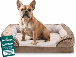 FurHaven Velvet Waves Perfect Comfort Orthopedic Sofa Cat & Dog Bed with Removable Cover, Brownstone, Medium