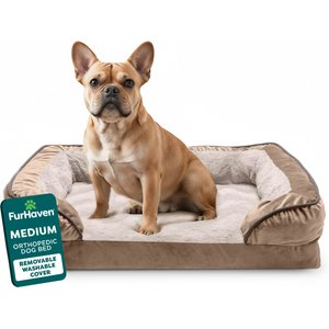 FurHaven Velvet Waves Perfect Comfort Orthopedic Sofa Cat & Dog Bed with Removable Cover, Brownstone, Medium
