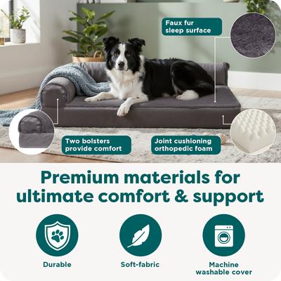 Show full view: FurHaven Plush Deluxe Chaise Orthopedic Cat & Dog Bed with Removable Cover, Platinum Gray, Large slide 5 of 10