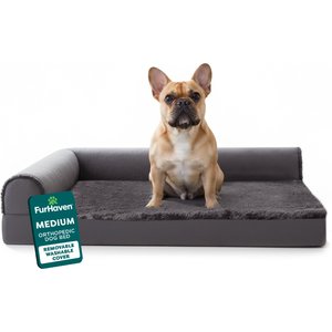 FurHaven Plush Deluxe Chaise Orthopedic Cat & Dog Bed with Removable Cover, Platinum Gray, Medium
