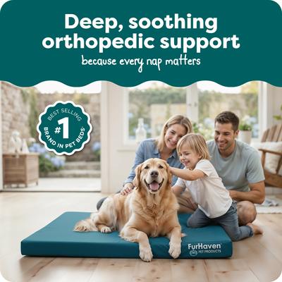 Show full view: FurHaven Deluxe Oxford Orthopedic Indoor/Outdoor Dog & Cat Bed with Removable Cover, Jumbo, Deep Lagoon slide 2 of 9