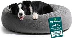 FurHaven Plush Ball Pillow Dog Bed with Removable Cover, Gray Mist, Large