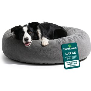 FurHaven Plush Ball Pillow Dog Bed with Removable Cover, Gray Mist, Large