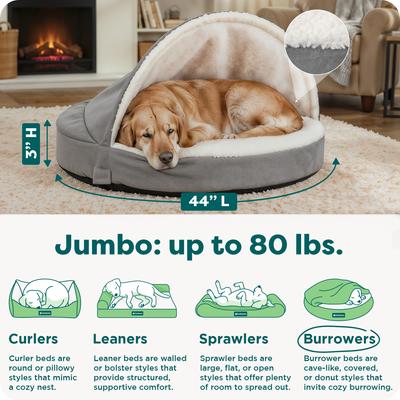 Show full view: FurHaven Faux Sheepskin Snuggery Orthopedic Cat & Dog Bed with Removable Cover, Gray, 44-in slide 4 of 11