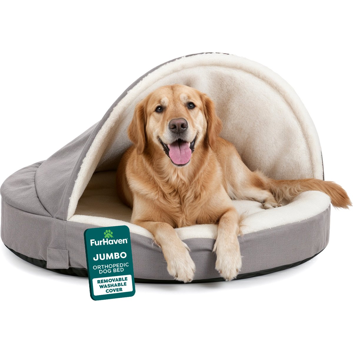 FurHaven Faux Sheepskin Snuggery Orthopedic Cat & Dog Bed with Removable Cover, Gray, 44-in
