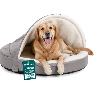 FurHaven FurHaven Faux Sheepskin Snuggery Orthopedic Cat & Dog Bed with Removable Cover, Gray, 44-in