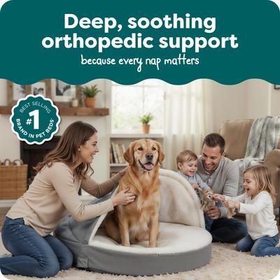 Show full view: FurHaven Faux Sheepskin Snuggery Orthopedic Cat & Dog Bed with Removable Cover, Gray, 44-in slide 3 of 11