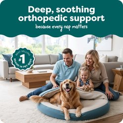 FurHaven Faux Sheepskin Snuggery Orthopedic Cat & Dog Bed with Removable Cover, Blue, 44-in slide 2 of 8