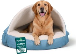 FurHaven Faux Sheepskin Snuggery Orthopedic Cat & Dog Bed with Removable Cover, Blue, 44-in
