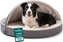 FurHaven Faux Sheepskin Snuggery Orthopedic Cat & Dog Bed with Removable Cover, Gray, 35-in