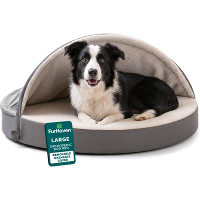 FurHaven FurHaven Faux Sheepskin Snuggery Orthopedic Cat & Dog Bed with Removable Cover, Gray, 35-in