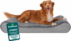 FurHaven Ultra Plush Luxe Lounger Cooling Gel Dog Bed with Removable Cover, Gray, Jumbo