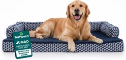 FurHaven Comfy Couch Orthopedic Bolster Dog Bed with Removable Cover, Diamond Blue, Jumbo