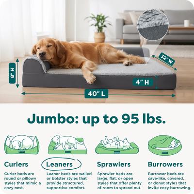 Show full view: FurHaven Two-Tone Deluxe Chaise Memory Top Cat & Dog Bed with Removable Cover, Stone Gray, Jumbo slide 3 of 10