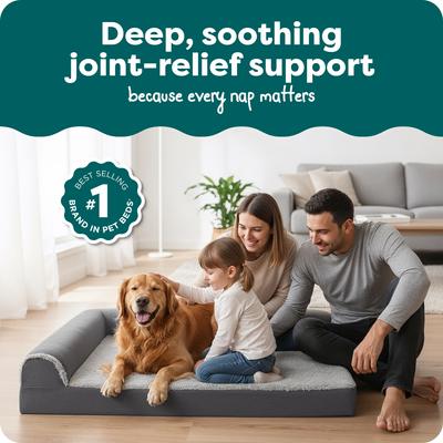 Show full view: FurHaven Two-Tone Deluxe Chaise Memory Top Cat & Dog Bed with Removable Cover, Stone Gray, Jumbo slide 2 of 10