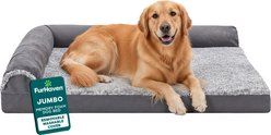 FurHaven Two-Tone Deluxe Chaise Memory Top Cat & Dog Bed with Removable Cover, Stone Gray, Jumbo
