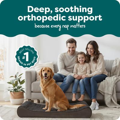 Show full view: FurHaven Ultra Plush Luxe Lounger Orthopedic Cat & Dog Bed with Removable Cover, Chocolate, Jumbo slide 2 of 10