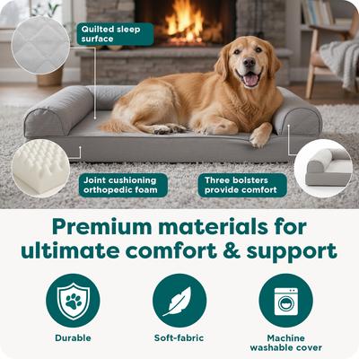 Show full view: FurHaven Quilted Orthopedic Sofa Cat & Dog Bed with Removable Cover, Jumbo, Silver Gray slide 6 of 11