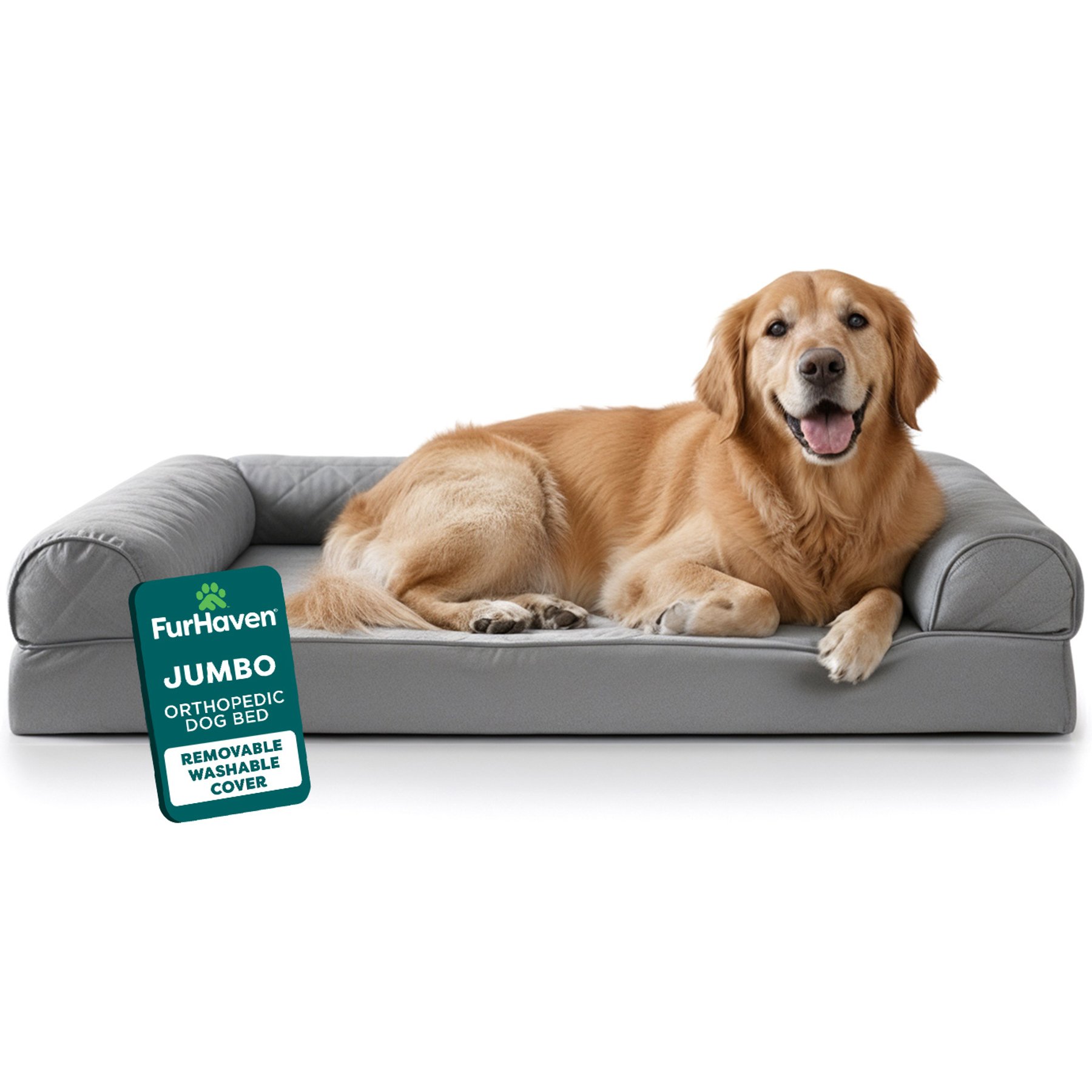 FurHaven Quilted Orthopedic Sofa Cat & Dog Bed with Removable Cover, Jumbo, Silver Gray