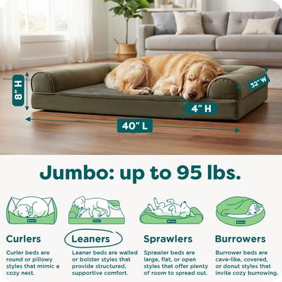 Show full view: FurHaven Faux Fur Orthopedic Bolster Dog Bed with Removable Cover, Dark Sage, Jumbo slide 4 of 11