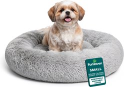 FurHaven Calming Cuddler Long Fur Donut Bolster Dog Bed, Mist Gray, Small slide 1 of 8