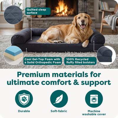 Show full view: FurHaven Quilted Cooling Gel Bolster Cat & Dog Bed with Removable Cover, Iron Gray, Jumbo slide 5 of 9