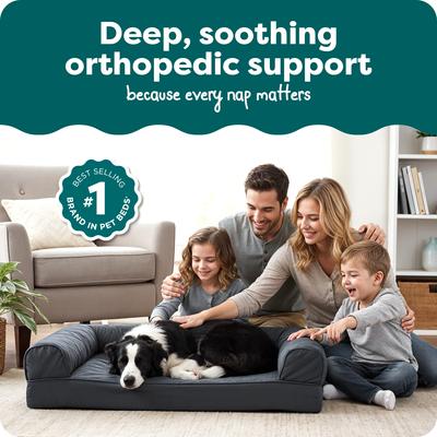 Show full view: FurHaven Quilted Orthopedic Sofa Cat & Dog Bed with Removable Cover, Iron Gray, Large slide 2 of 10