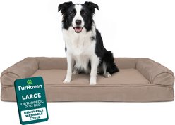 FurHaven Plush & Suede Orthopedic Sofa Cat & Dog Bed, Almondine, Large