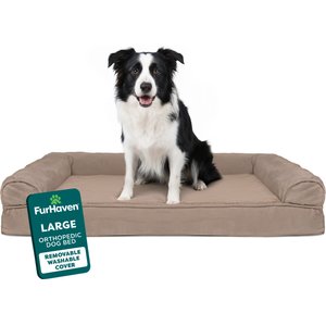 FurHaven Plush & Suede Orthopedic Sofa Cat & Dog Bed, Almondine, Large